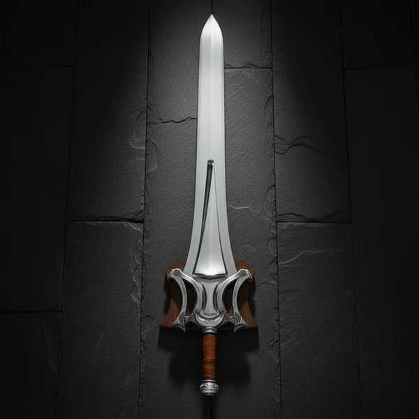 Ornate Silver Guard Fantasy Sword with Brown Leather Handle Arham Cutlery