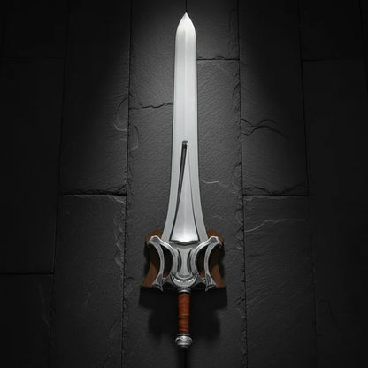 Ornate Silver Guard Fantasy Sword with Brown Leather Handle Arham Cutlery