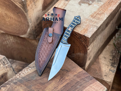Handmade 11" D2 Steel Hunting Knife – Micarta Handle & Leather Sheath