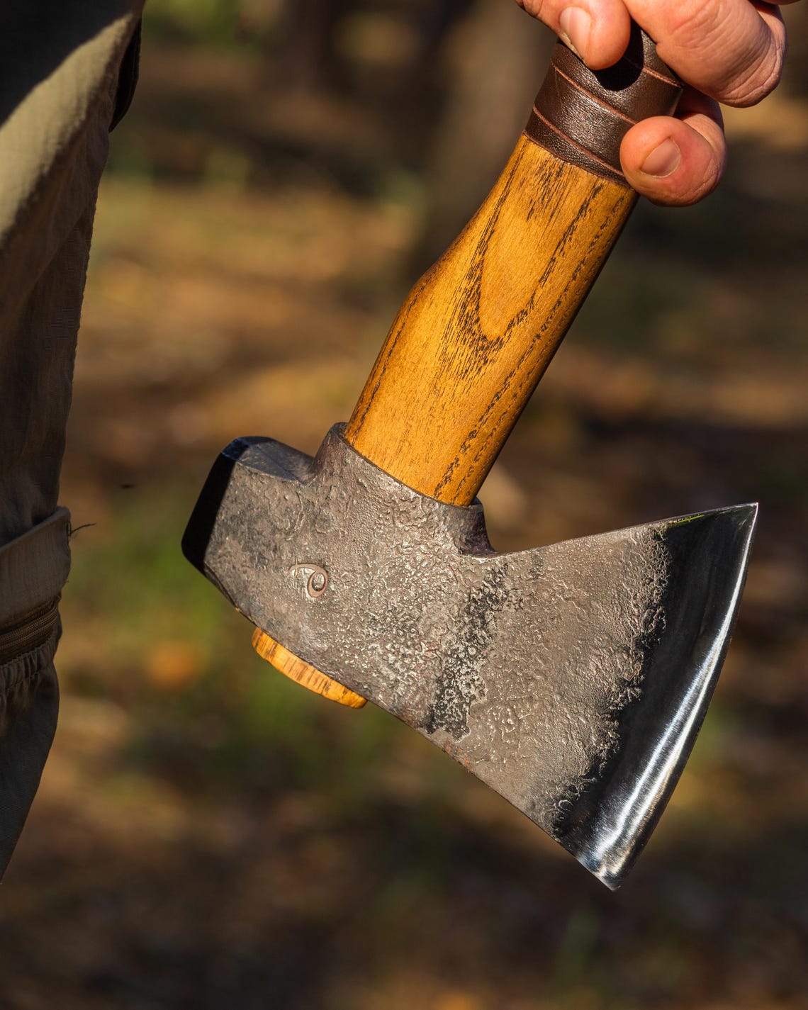 Outdoor Camp Axe with Hammer Back – Handmade Forest Hatchet with Leather Grip & Protective Case Arham Cutlery