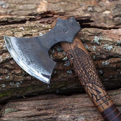 Handmade Odin Viking Forest Axe – Baltic Carving Hatchet with Ash Wood Handle & Leather Case Arham Cutlery