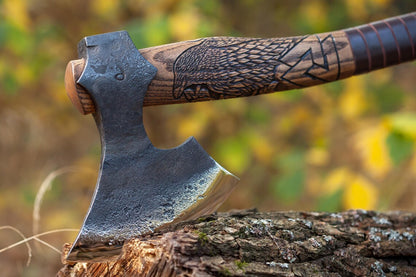 Handmade Odin Viking Forest Axe – Baltic Carving Hatchet with Ash Wood Handle & Leather Case Arham Cutlery