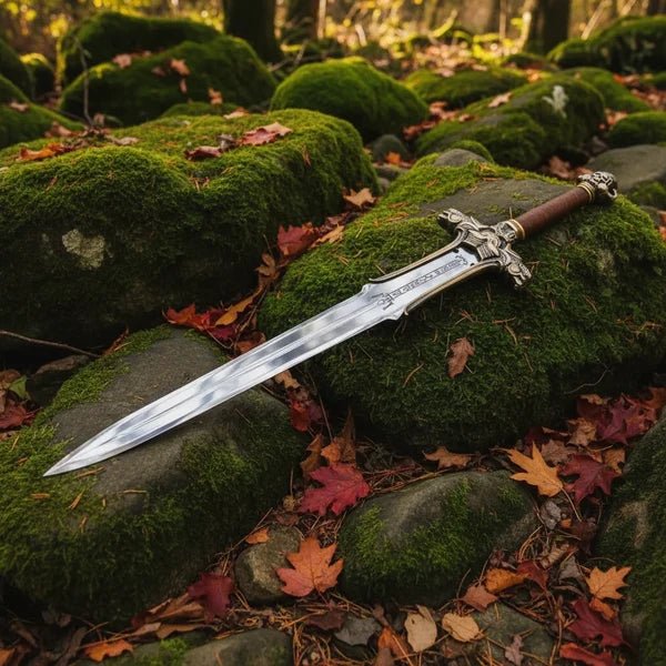 Dragon Guard Medieval Broad Sword with Leather Grip & Skull Pommel Arham Cutlery