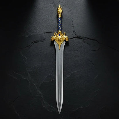 Ornate Gold Lion Broad Sword with Blue Leather Grip Arham Cutlery