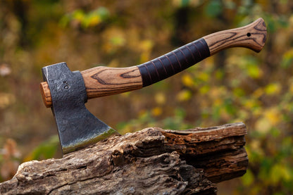 Outdoor Camp Axe with Hammer Back – Handmade Forest Hatchet with Leather Grip & Protective Case Arham Cutlery