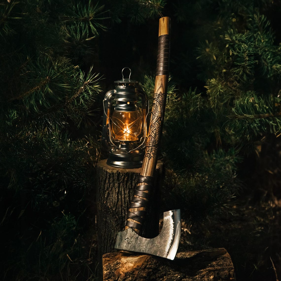 Traditional Viking Camp Axe with Hammer Back – Handmade Carbon Steel Forest Axe with Leather Sheath Arham Cutlery