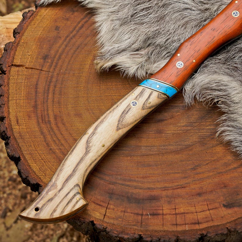 Custom Handmade Bushcraft Axe with Ash & Paddock Wood Handle | 1095 High Carbon Steel Outdoor Hatchet Arham Cutlery