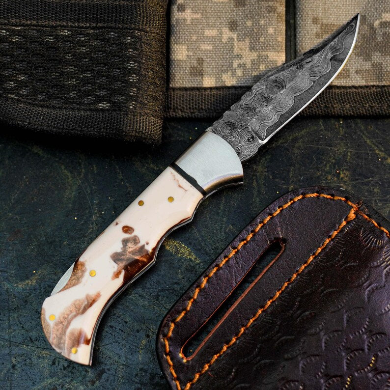 Handmade San Mai Damascus Knife with Resin Handle Arham Cutlery