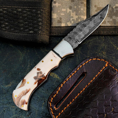 Handmade San Mai Damascus Knife with Resin Handle Arham Cutlery