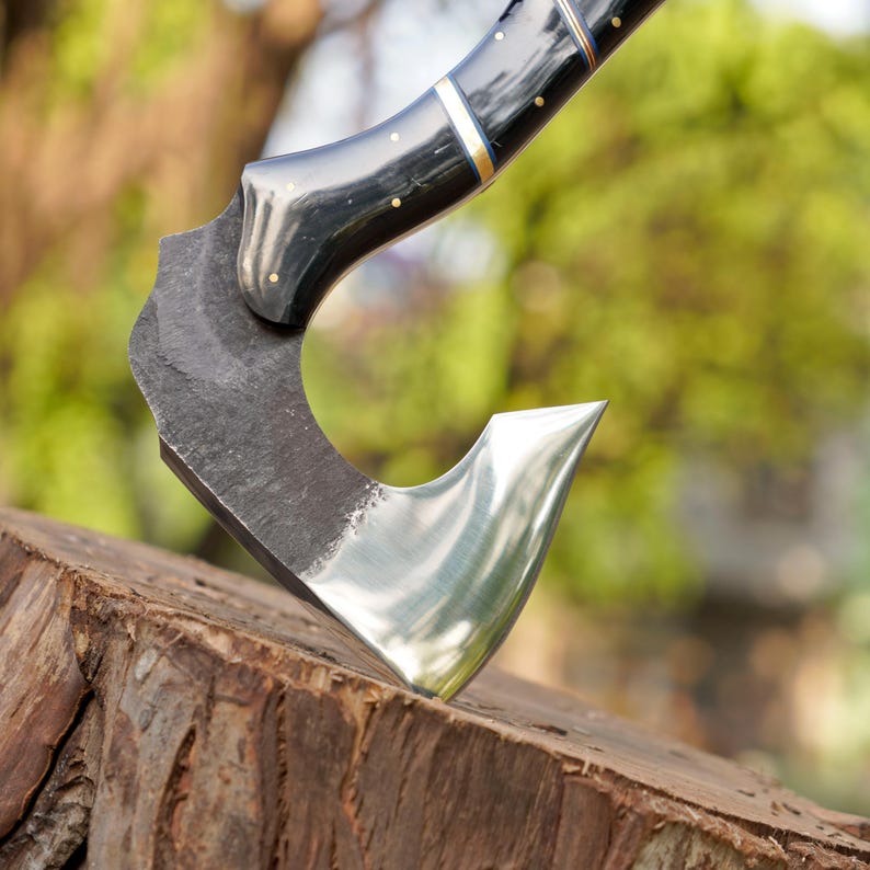 Custom Handmade Bushcraft Axe with Resin & Turquoise Handle | High Carbon Steel Outdoor Hatchet with Leather Sheath Arham Cutlery
