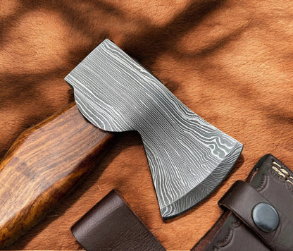 Artisan Forged Damascus Hatchet with Rosewood Grip | Handmade Twisted Pattern Steel Axe Arham Cutlery