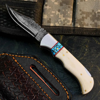 Handmade Damascus Knife with Camel Bone Handle Arham Cutlery