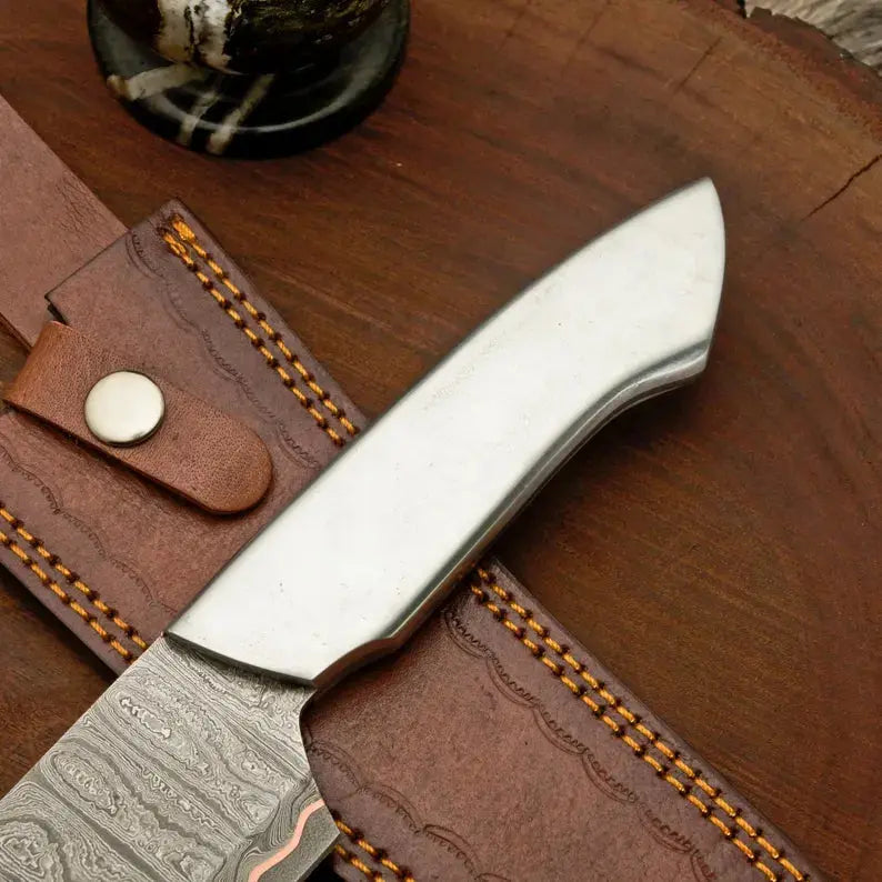 Personalized Copper Damascus Kitchen Knife with Silver Handle Arham Cutlery