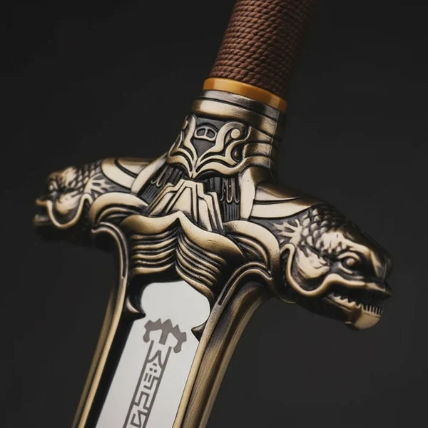Dragon Guard Medieval Broad Sword with Leather Grip & Skull Pommel Arham Cutlery