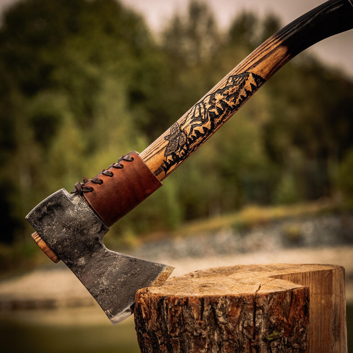 Arham Cutlery Trailmaster Forest Axe – Handmade Carbon Steel Hatchet with Leather Sheath Arham Cutlery