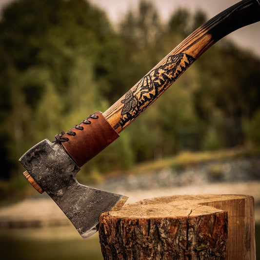 Arham Cutlery Trailmaster Forest Axe – Handmade Carbon Steel Hatchet with Leather Sheath Arham Cutlery
