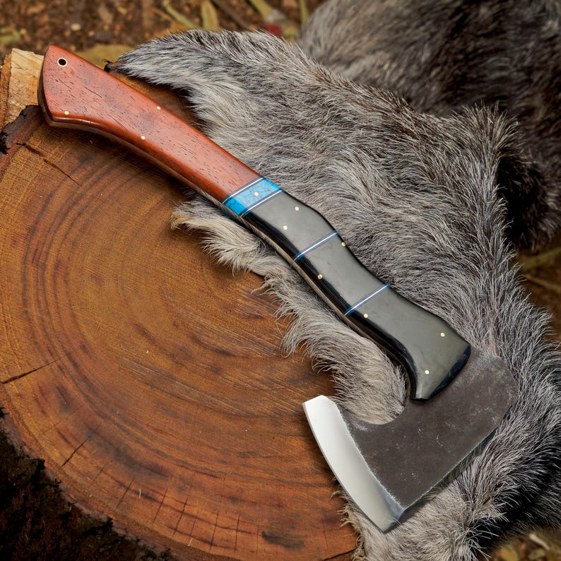 Custom Handmade Outdoor Hatchet with Turquoise & Resin Handle | 1095 High Carbon Steel Bushcraft Axe Arham Cutlery