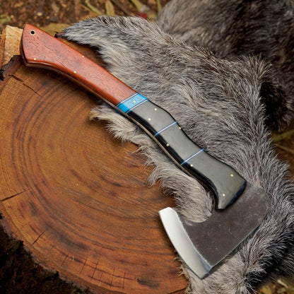 Custom Handmade Outdoor Hatchet with Turquoise & Resin Handle | 1095 High Carbon Steel Bushcraft Axe Arham Cutlery