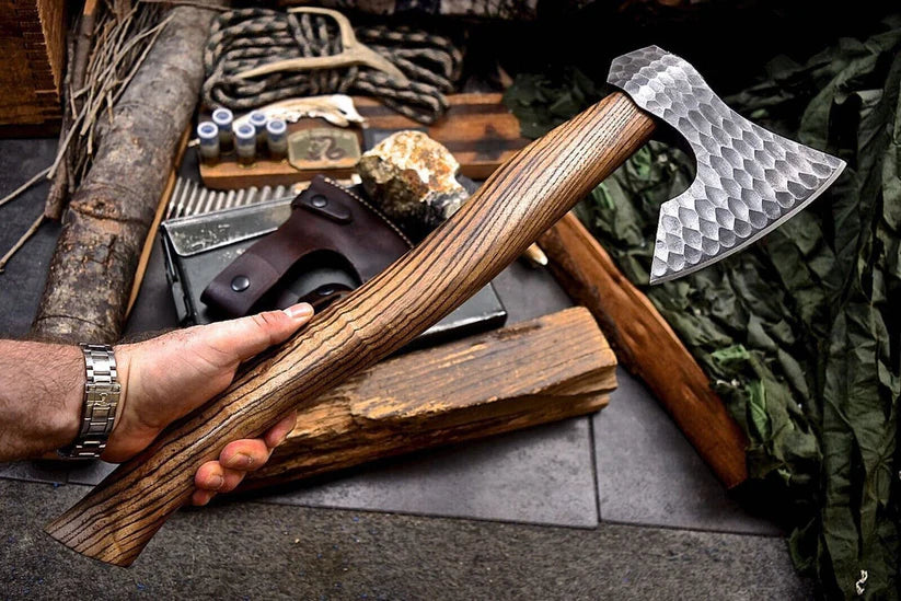 Custom Handmade Viking Bearded Axe – 1095 High Carbon Steel Bushcraft Hatchet with Leather Sheath Arham Cutlery