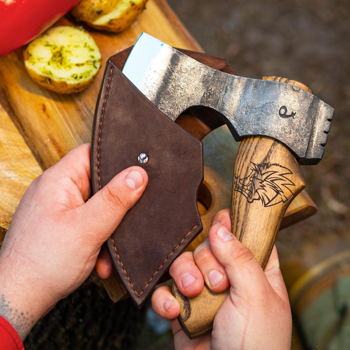 Arham Cutlery Mini Norse Hatchet – Handmade Bearded Viking Axe with Carved Wooden Grip Arham Cutlery