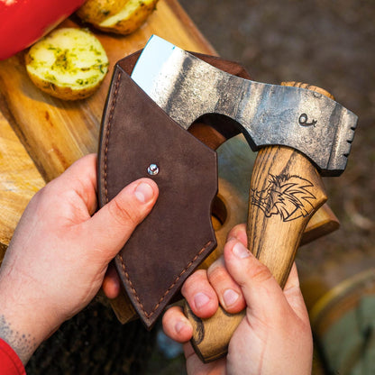 Arham Cutlery Mini Norse Hatchet – Handmade Bearded Viking Axe with Carved Wooden Grip Arham Cutlery