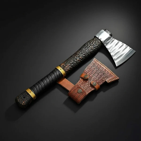 Viking Style Carbon Steel Axe with Leather Wrapped Handle and Sheath Arham Cutlery