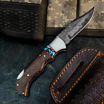 Handmade Damascus Pocket Knife with Wenge Wood Handle Arham Cutlery
