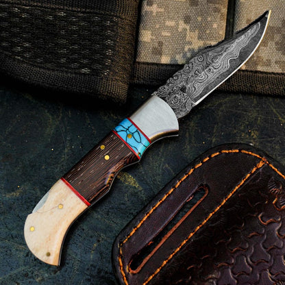 Handmade Damascus Knife with Camel Bone & Wenge Wood Handle Arham Cutlery