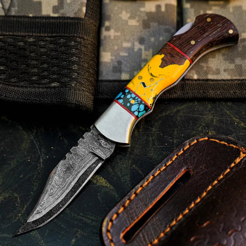 Handmade Damascus San Mai Knife with Wenge Wood Handle Arham Cutlery