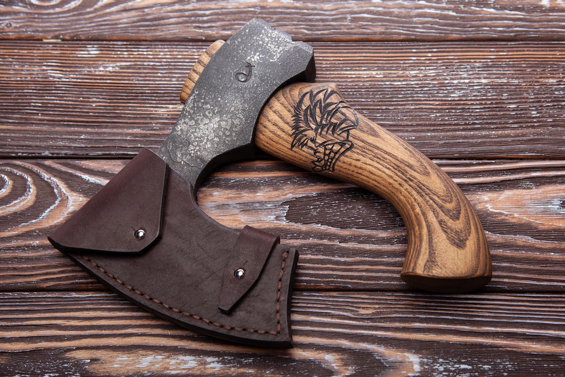 Arham Cutlery Mini Norse Hatchet – Handmade Bearded Viking Axe with Carved Wooden Grip Arham Cutlery
