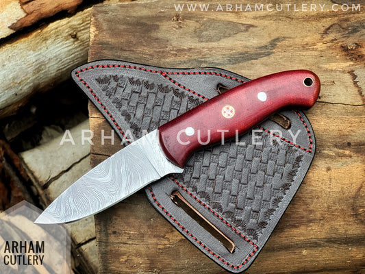 Aurora Handmade Damascus Steel EDC Knife with Leather Sheath Hand Forged ,Arham Cutlery