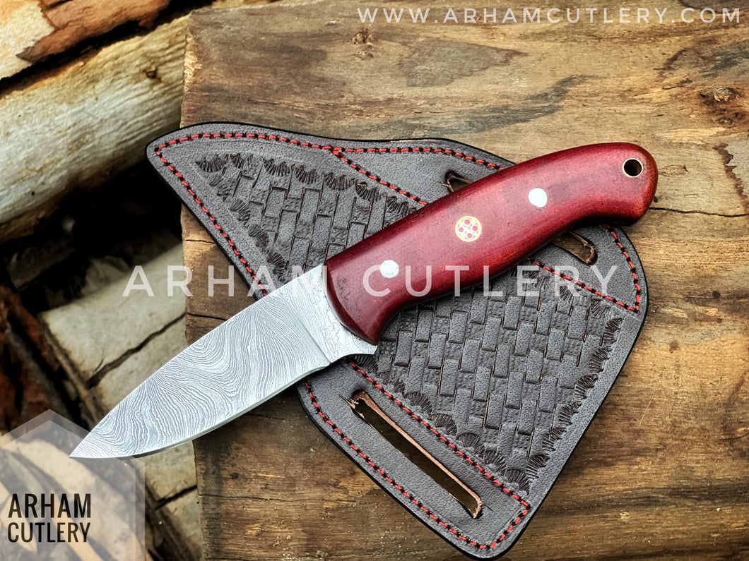 Aurora Handmade Damascus Steel EDC Knife with Leather Sheath Hand Forged ,Arham Cutlery