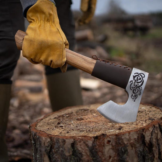 Handmade Viking Woodcraft Hatchet – 1060 Carbon Steel Camp Axe with Ash Wood Handle Arham Cutlery
