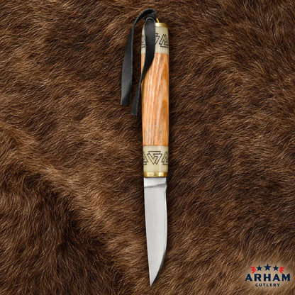 Birka Valknut Small Viking Knife – Carbon Steel Wood & Bone Handle Arham Cutlery