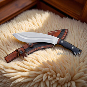 14-inch Kukri Machete Knife with Micarta Handle and Leather Sheath – Blackthorn Edge by Arham Cutlery