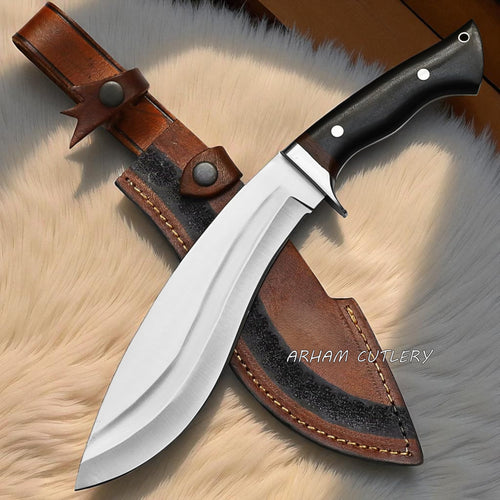 14-inch Kukri Machete Knife with Micarta Handle and Leather Sheath – Blackthorn Edge by Arham Cutlery