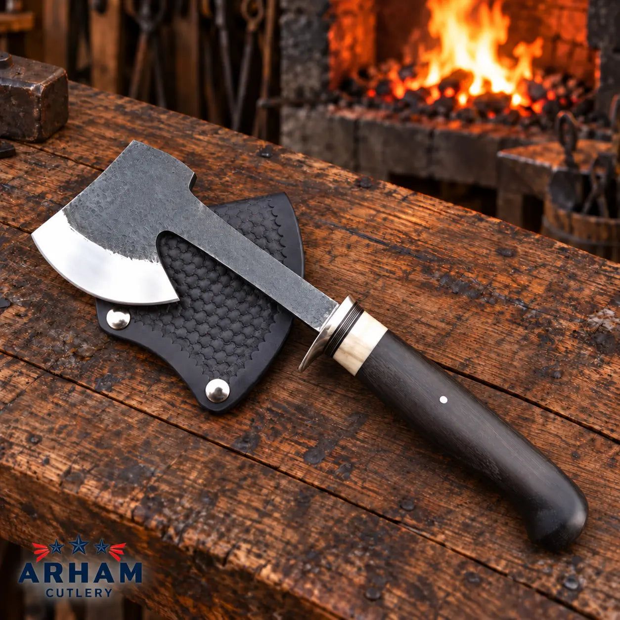 Bogwood Ironcrest Handmade O1 Steel Hatchet – 14 Inch Arham Cutlery