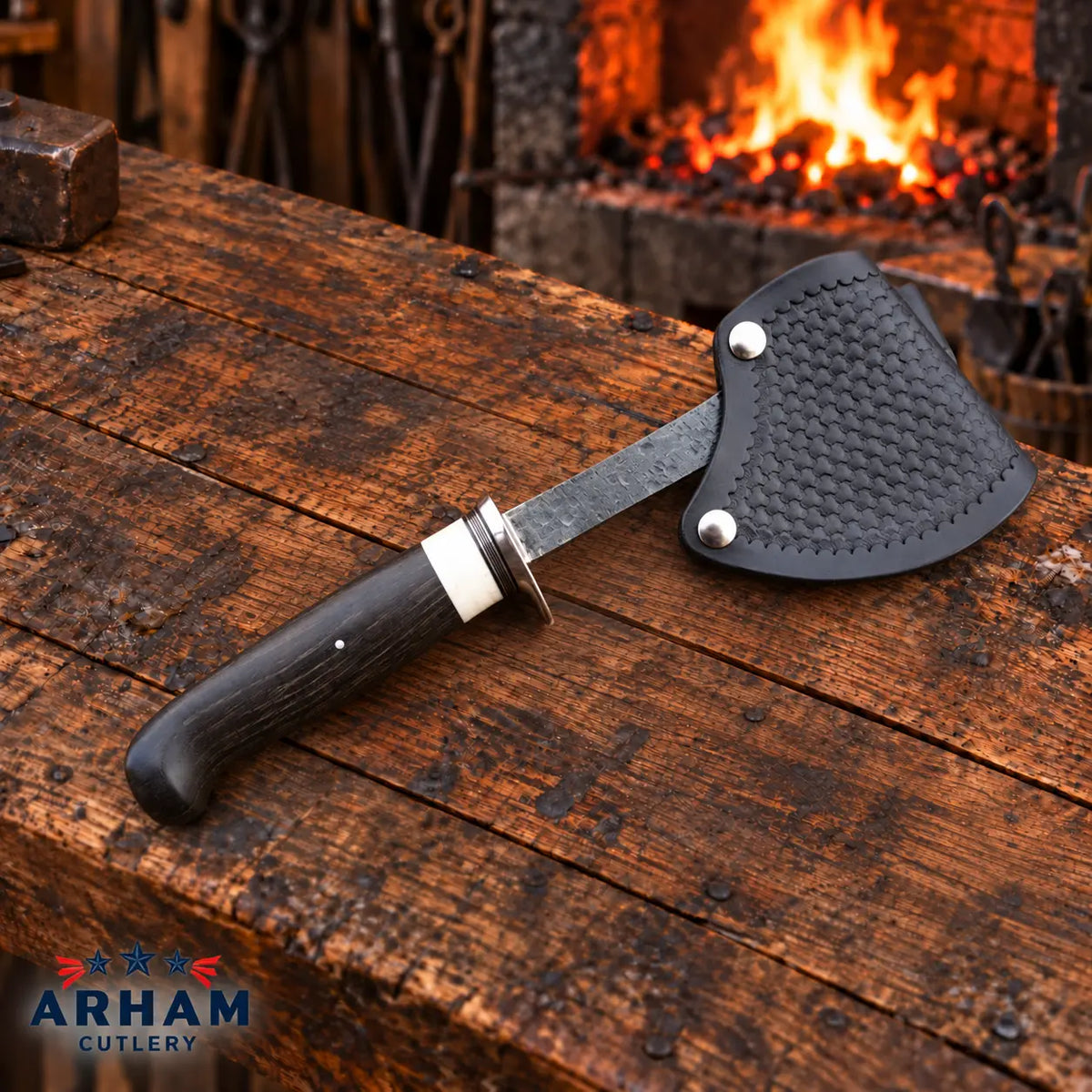 Bogwood Ironcrest Handmade O1 Steel Hatchet – 14 Inch Arham Cutlery