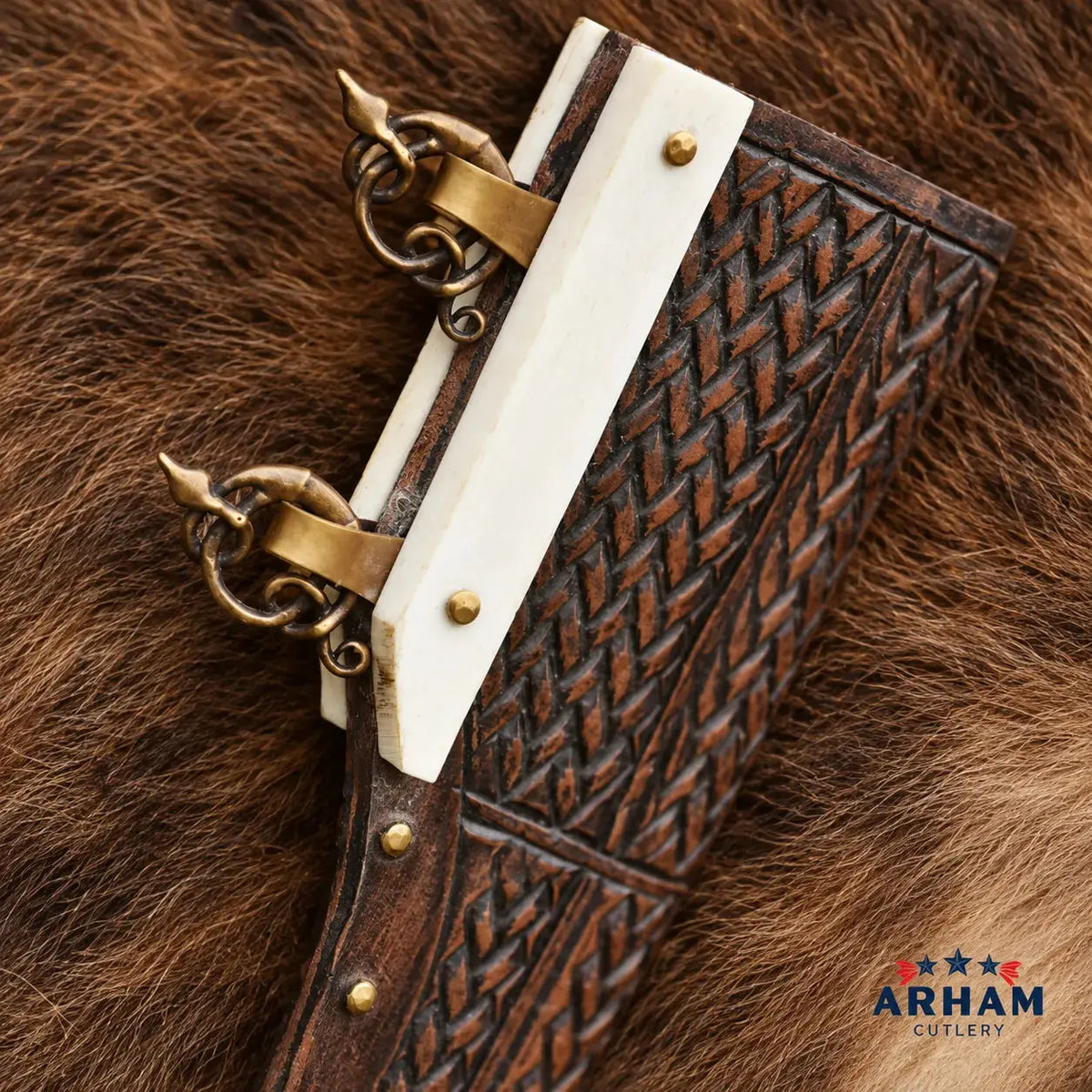 Borre Serpent Viking Seax Knife – Carbon Steel & Carved Bone Handle Arham Cutlery
