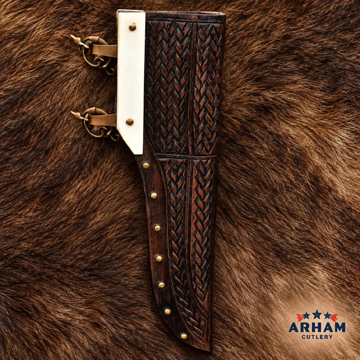 Borre Serpent Viking Seax Knife – Carbon Steel & Carved Bone Handle Arham Cutlery