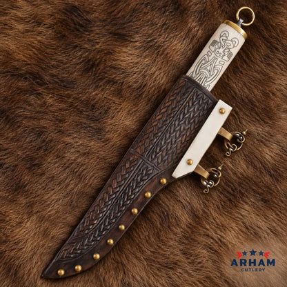 Borre Serpent Viking Seax Knife – Carbon Steel & Carved Bone Handle Arham Cutlery