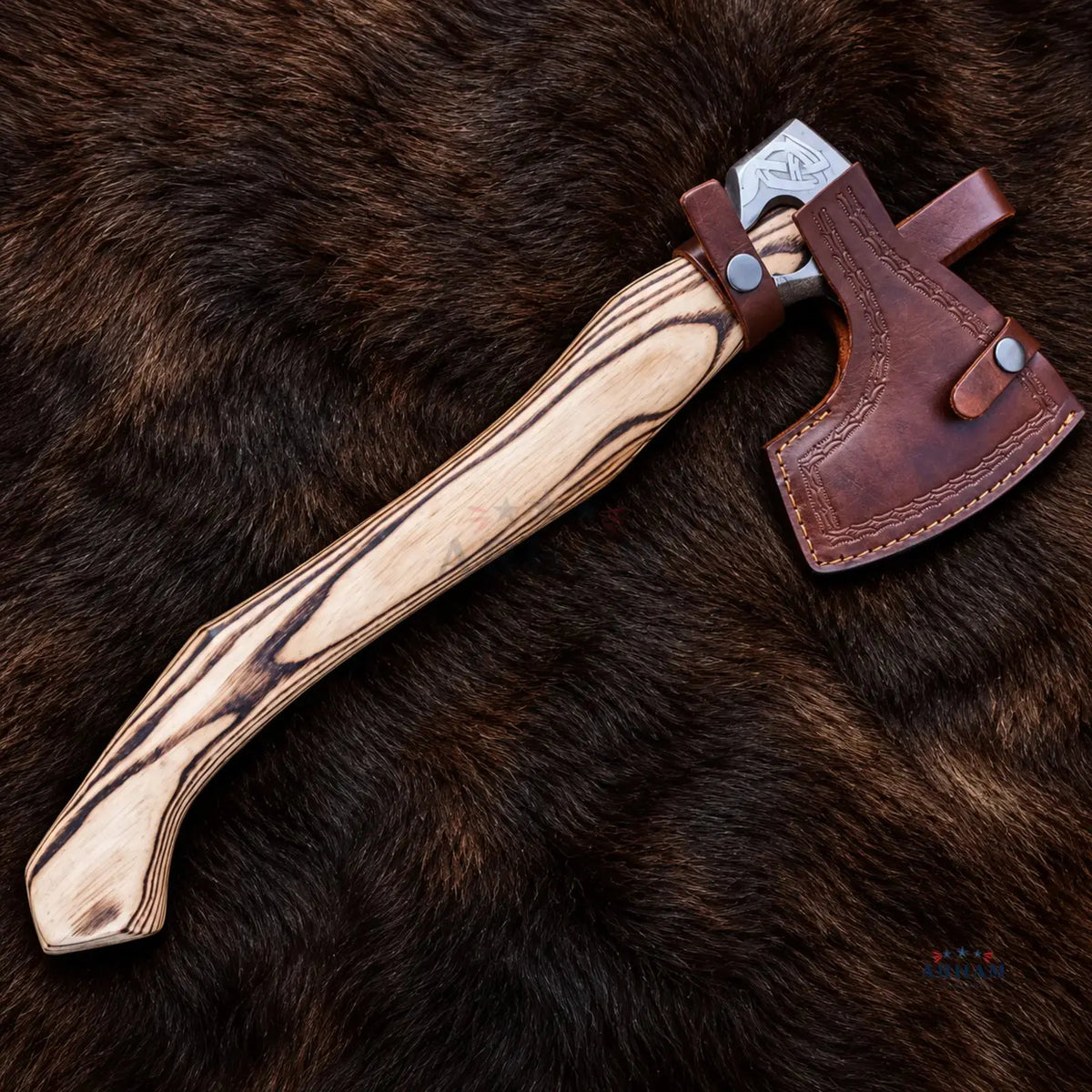 Ashwood Valknut Engraved Hand-Forged Viking Axe – Carbon Steel & Ash Wood Arham Cutlery