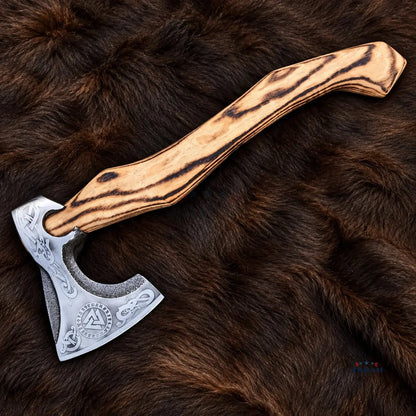 Ashwood Valknut Engraved Hand-Forged Viking Axe – Carbon Steel & Ash Wood Arham Cutlery