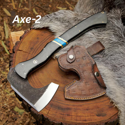Handmade Forged Viking Axe – 1095 High Carbon Steel Bushcraft Hatchet with Turquoise Handle & Leather Sheath | Arham Cutlery