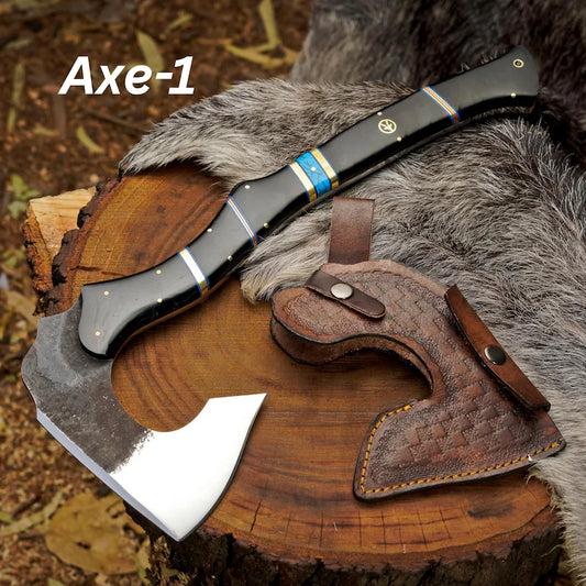Handmade Forged Viking Axe – 1095 High Carbon Steel Bushcraft Hatchet with Leather Sheath | Arham Cutlery