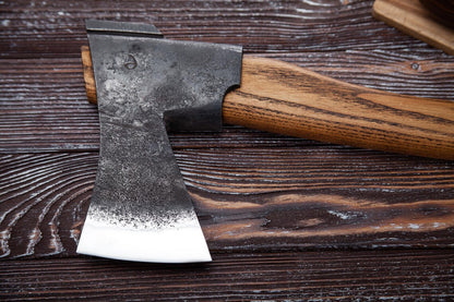Nordic Woodland Axe – Handmade Carbon Steel Hiking Hatchet with Ash Wood Grip Arham Cutlery