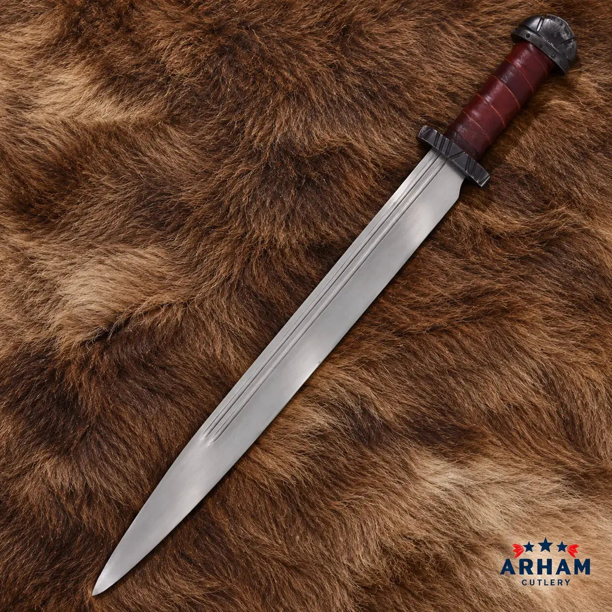 Ironhide Viking Long Seax Knife – Carbon Steel & Leather Wrapped Handle Arham Cutlery