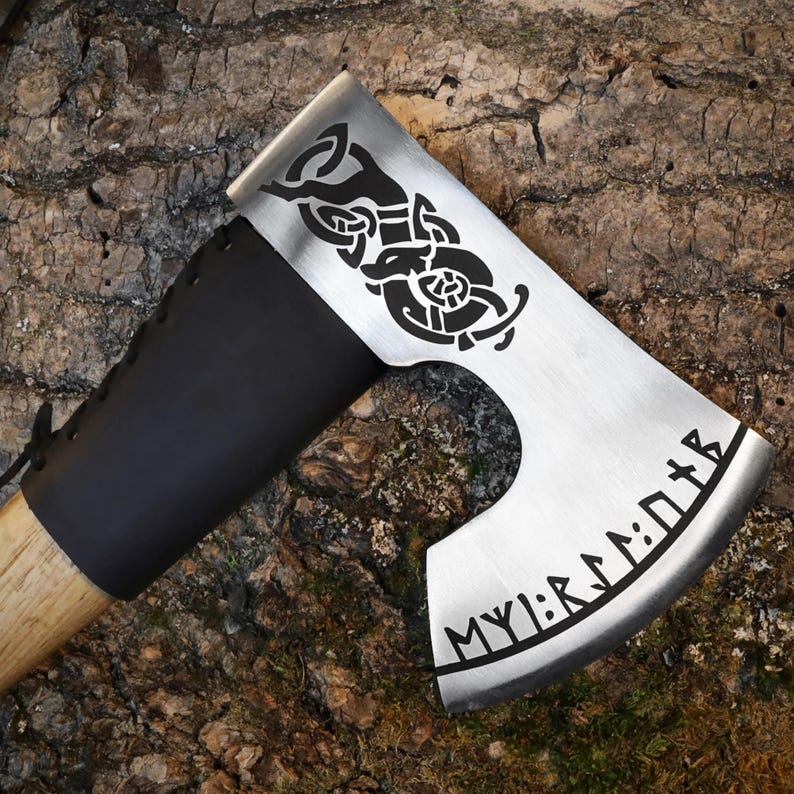 Compact Bearded Camp Axe – Handmade 1060 Carbon Steel Hatchet with Ash Wood Handle Arham Cutlery