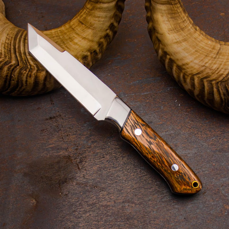 Handmade Hunting Knife with Wenge Wood Handle – High Carbon Steel Blade, Full Tang Outdoor Knife with Leather Sheath - Arham Cutlery