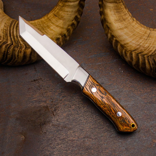 Handmade Hunting Knife with Wenge Wood Handle – High Carbon Steel Blade, Full Tang Outdoor Knife with Leather Sheath - Arham Cutlery